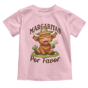 Funny Cinco De Mayo Highland Cow Toddler T Shirt Margaritas Por Favor TS12 Light Pink Print Your Wear