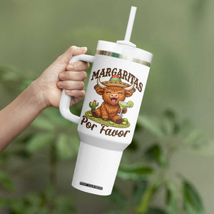 Funny Cinco De Mayo Highland Cow Tumbler With Handle Margaritas Por Favor TS12 Print Your Wear