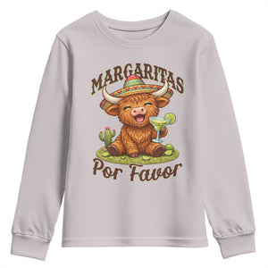 Funny Cinco De Mayo Highland Cow Youth Sweatshirt Margaritas Por Favor TS12 Ice Gray Print Your Wear