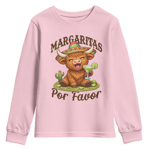 Funny Cinco De Mayo Highland Cow Youth Sweatshirt Margaritas Por Favor TS12 Light Pink Print Your Wear