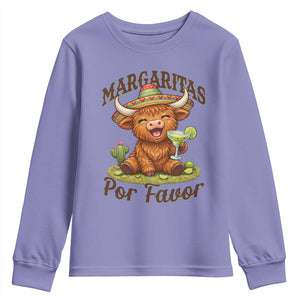Funny Cinco De Mayo Highland Cow Youth Sweatshirt Margaritas Por Favor TS12 Violet Print Your Wear