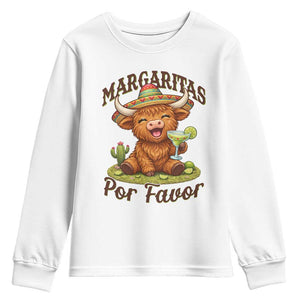 Funny Cinco De Mayo Highland Cow Youth Sweatshirt Margaritas Por Favor TS12 White Print Your Wear