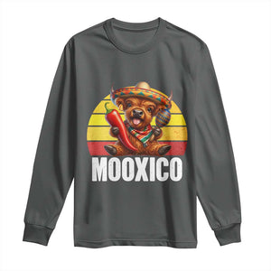 Funny Highland Cow MooXico Long Sleeve Shirt Cinco De Mayo Fiesta Party TS12 Dark Heather Print Your Wear