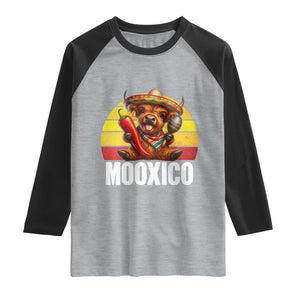 Funny Highland Cow MooXico Raglan Shirt Cinco De Mayo Fiesta Party TS12 Heather Gray Black Print Your Wear