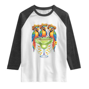 Cinco De Mayo Summer Party Raglan Shirt Funny Parrots Drinking Margaritas TS12 White Heather Charcoal Print Your Wear