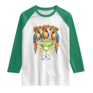 Cinco De Mayo Summer Party Raglan Shirt Funny Parrots Drinking Margaritas TS12 White Kelly Green Print Your Wear