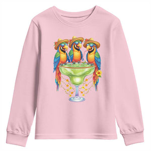 Cinco De Mayo Summer Party Youth Sweatshirt Funny Parrots Drinking Margaritas TS12 Light Pink Print Your Wear