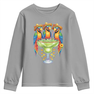 Cinco De Mayo Summer Party Youth Sweatshirt Funny Parrots Drinking Margaritas TS12 Sport Gray Print Your Wear
