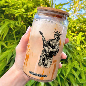 4th Of July Rock N Roll Glass Can Funny Statue Of Liberty Playing Guitar TS12 Black Print Your Wear