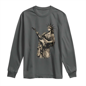 4th Of July Rock N Roll Long Sleeve Shirt Funny Statue Of Liberty Playing Guitar TS12 Dark Heather Print Your Wear
