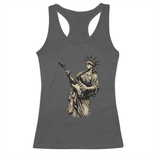 4th Of July Rock N Roll Racerback Tank Top Funny Statue Of Liberty Playing Guitar TS12 Dark Heather Print Your Wear