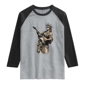 4th Of July Rock N Roll Raglan Shirt Funny Statue Of Liberty Playing Guitar TS12 Heather Gray Black Print Your Wear