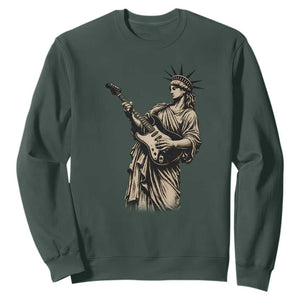 4th Of July Rock N Roll Sweatshirt Funny Statue Of Liberty Playing Guitar TS12 Dark Forest Green Print Your Wear