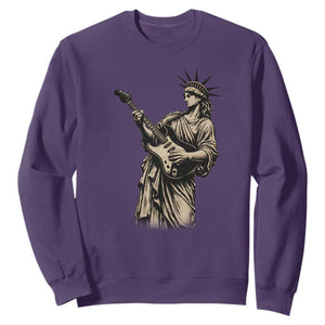 4th Of July Rock N Roll Sweatshirt Funny Statue Of Liberty Playing Guitar TS12 Purple Print Your Wear
