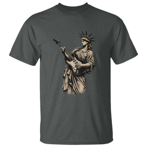 4th Of July Rock N Roll T Shirt Funny Statue Of Liberty Playing Guitar TS12 Dark Heather Print Your Wear