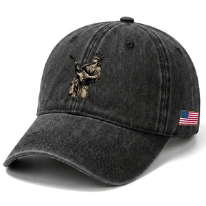 4th Of July Rock N Roll Washed Cotton Baseball Cap Funny Statue Of Liberty Playing Guitar TS12 Print Your Wear