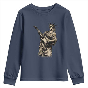 4th Of July Rock N Roll Youth Sweatshirt Funny Statue Of Liberty Playing Guitar TS12 Navy Print Your Wear