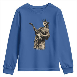 4th Of July Rock N Roll Youth Sweatshirt Funny Statue Of Liberty Playing Guitar TS12 Royal Blue Print Your Wear