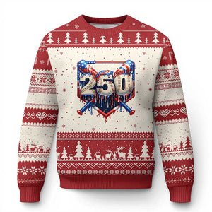 Patriotic Baseball Drip Ugly Christmas Sweater USA 250th Anniversary Gift TS12 Beige Red Print Your Wear