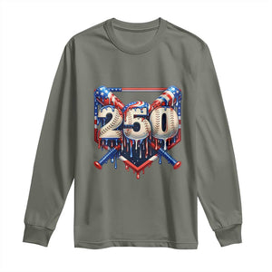 Patriotic Baseball Drip Long Sleeve Shirt USA 250th Anniversary Gift TS12 Military Green Print Your Wear
