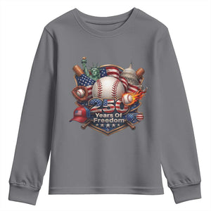 USA 250 Years Of Freedom Baseball Graphic Youth Sweatshirt TS12 Charcoal Print Your Wear