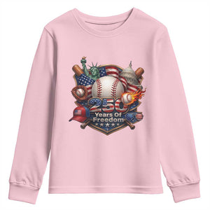 USA 250 Years Of Freedom Baseball Graphic Youth Sweatshirt TS12 Light Pink Print Your Wear