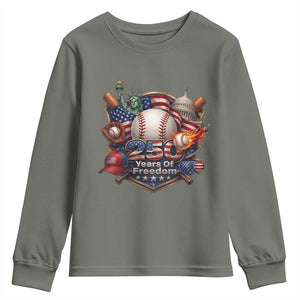 USA 250 Years Of Freedom Baseball Graphic Youth Sweatshirt TS12 Military Green Print Your Wear