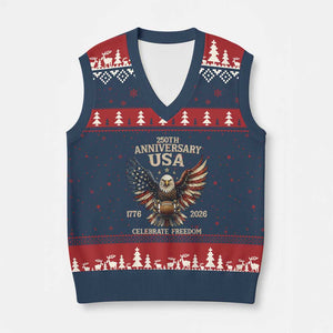 Patriotic Bald Eagle Football V-Neck Knit Sweater Vest America 250th Anniversary Gift TS12 Navy Red Print Your Wear