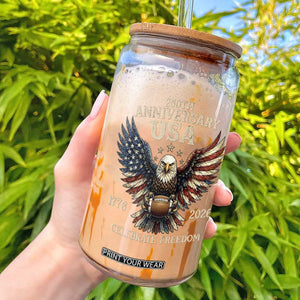 Patriotic Bald Eagle Football Glass Can America 250th Anniversary Gift TS12 Black Print Your Wear