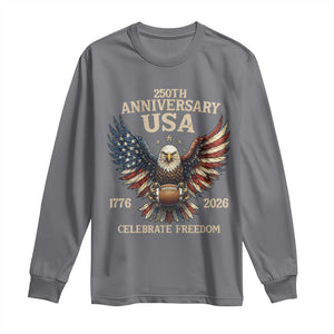 Patriotic Bald Eagle Football Long Sleeve Shirt America 250th Anniversary Gift TS12 Charcoal Print Your Wear