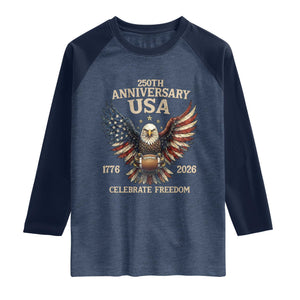 Patriotic Bald Eagle Football Raglan Shirt America 250th Anniversary Gift TS12 Heather Denim Navy Print Your Wear