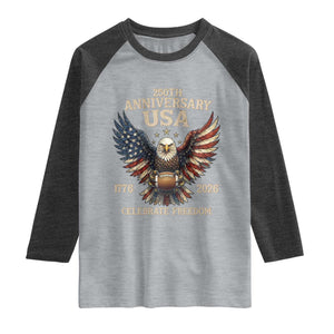 Patriotic Bald Eagle Football Raglan Shirt America 250th Anniversary Gift TS12 Heather Gray Heather Charcoal Print Your Wear