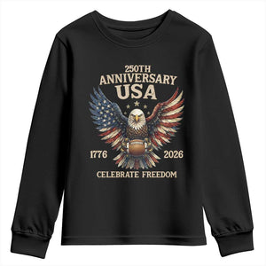 Patriotic Bald Eagle Football Youth Sweatshirt America 250th Anniversary Gift TS12 Black Print Your Wear