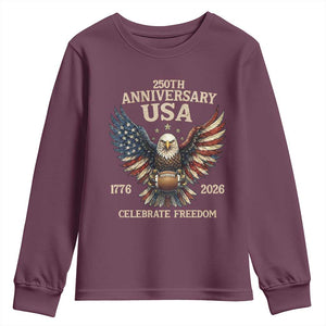 Patriotic Bald Eagle Football Youth Sweatshirt America 250th Anniversary Gift TS12 Maroon Print Your Wear