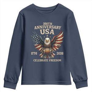 Patriotic Bald Eagle Football Youth Sweatshirt America 250th Anniversary Gift TS12 Navy Print Your Wear