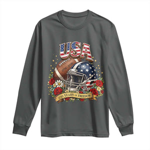 Patriotic Floral Baseball Long Sleeve Shirt USA 250th Anniversary Gift TS12 Dark Heather Print Your Wear
