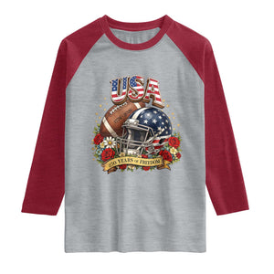 Patriotic Floral Baseball Raglan Shirt USA 250th Anniversary Gift TS12 Heather Gray Heather Red Print Your Wear