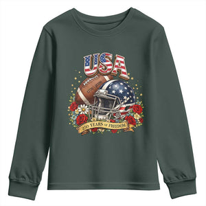 Patriotic Floral Baseball Youth Sweatshirt USA 250th Anniversary Gift TS12 Dark Forest Green Print Your Wear