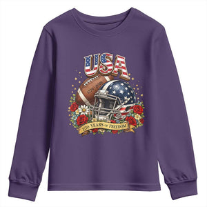 Patriotic Floral Baseball Youth Sweatshirt USA 250th Anniversary Gift TS12 Purple Print Your Wear