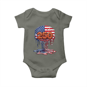 Patriotic Basketball Drip Baby Onesie USA 250th Anniversary Gift TS12 Military Green Print Your Wear