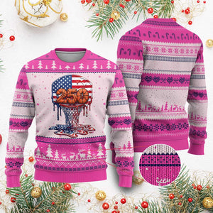 Patriotic Basketball Drip Ugly Christmas Sweater USA 250th Anniversary Gift TS12 Hot Pink Print Your Wear