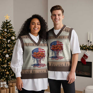Patriotic Basketball Drip V-Neck Knit Sweater Vest USA 250th Anniversary Gift TS12 Mocha Mousse Print Your Wear