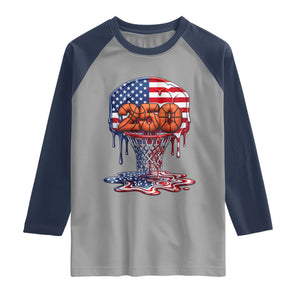 Patriotic Basketball Drip Raglan Shirt USA 250th Anniversary Gift TS12 Sport Gray Navy Print Your Wear