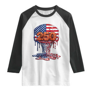 Patriotic Basketball Drip Raglan Shirt USA 250th Anniversary Gift TS12 White Black Print Your Wear