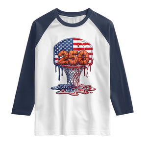 Patriotic Basketball Drip Raglan Shirt USA 250th Anniversary Gift TS12 White Navy Print Your Wear