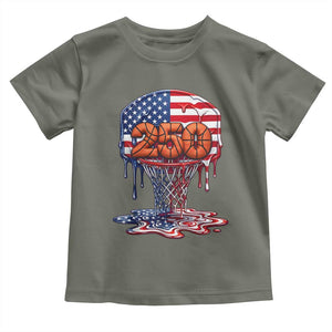 Patriotic Basketball Drip Toddler T Shirt USA 250th Anniversary Gift TS12 Military Green Print Your Wear