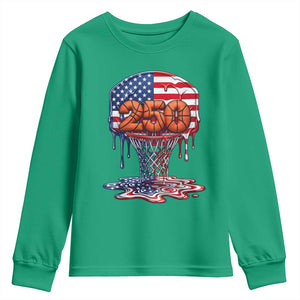 Patriotic Basketball Drip Youth Sweatshirt USA 250th Anniversary Gift TS12 Irish Green Print Your Wear