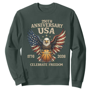 250 Years Of Freedom Basketball Sweatshirt Patriotic Athlete Gift TS12 Dark Forest Green Print Your Wear