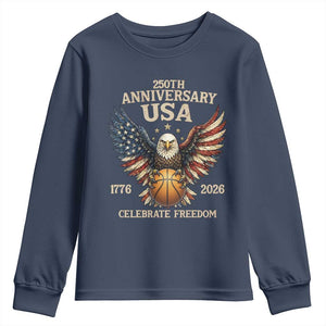 250 Years Of Freedom Basketball Youth Sweatshirt Patriotic Athlete Gift TS12 Navy Print Your Wear