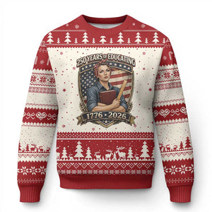 250 Years Of Educating America Ugly Christmas Sweater Proud Teacher Patriotic Gift TS12 Beige Red Print Your Wear